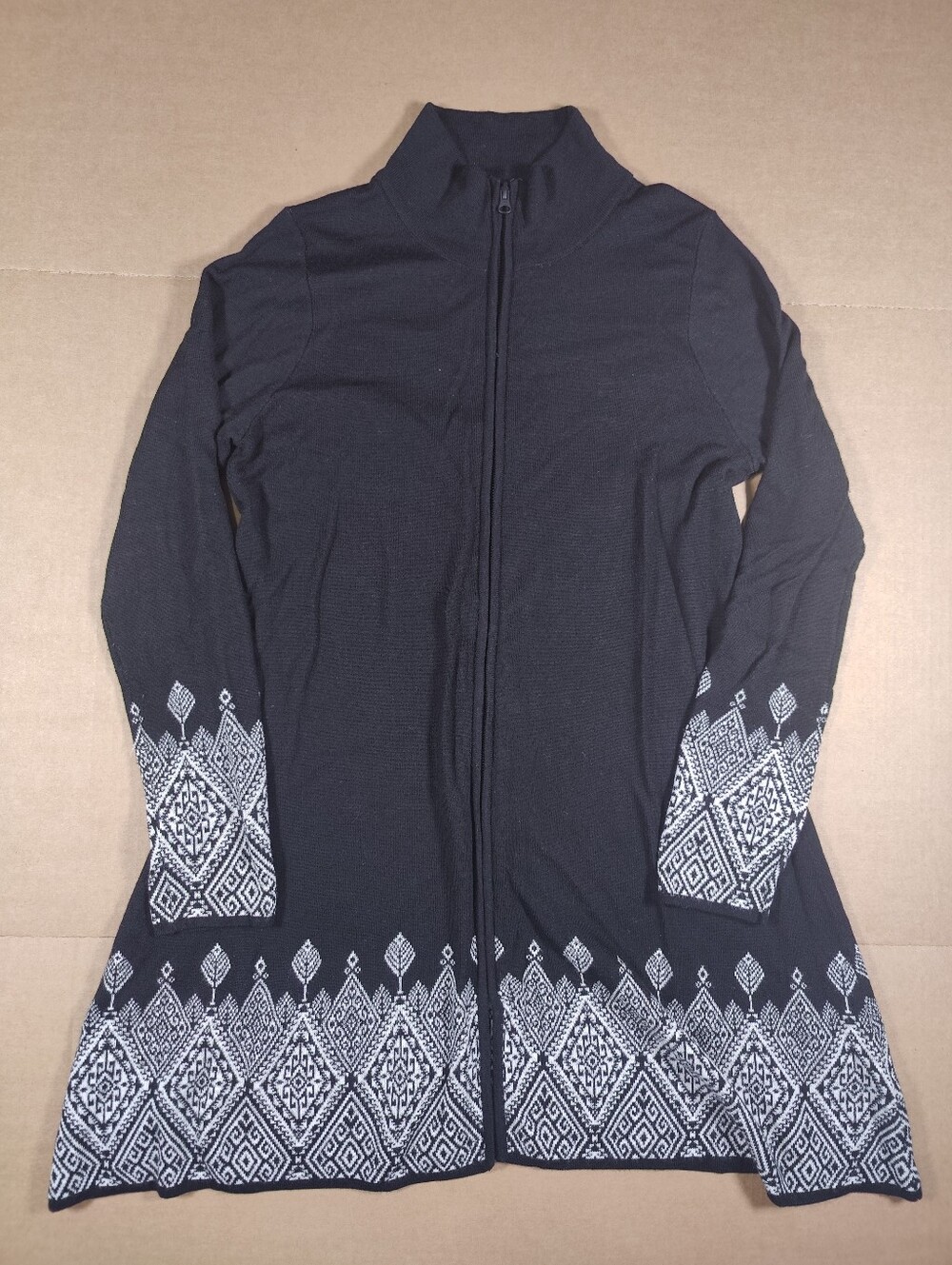 Icelandic Design Black Wool Blend Fair Isle Long Sleeve Sweater Dress Size L